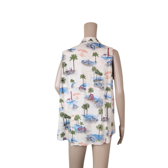 Motorcycle Tropical Print Sleeveless Palm Trees Button-Up Top 2XL - Picture 2 of 3